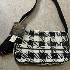 NWT “Made In India” Houndstooth Print beaded bag
